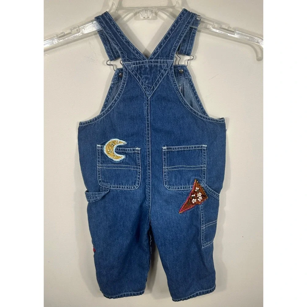 VTG 90s Baby Gap Denim Overalls Girls 18-24 Month Embroidered Patchwork Bibs Y2K